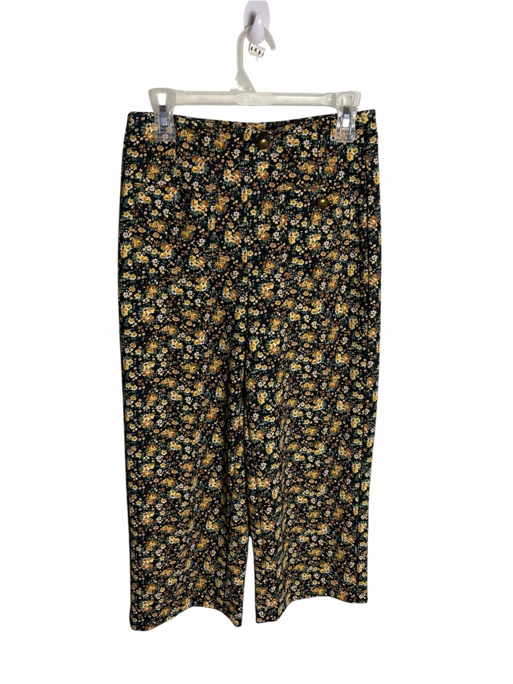 Haver & Blair yellow floral cottage-core wide leg cropped pants with pockets S